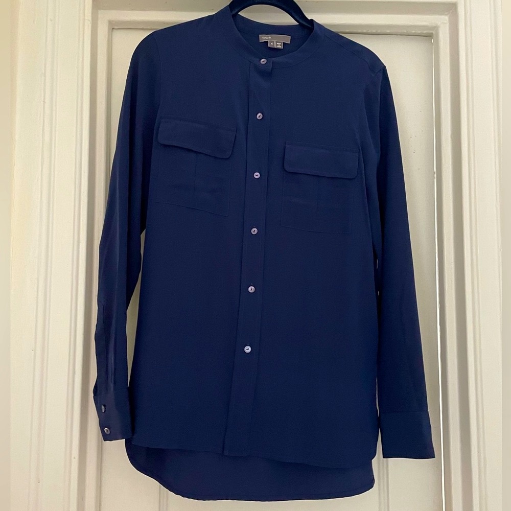 Vince slightly worn silk navy mandarin tunic button down